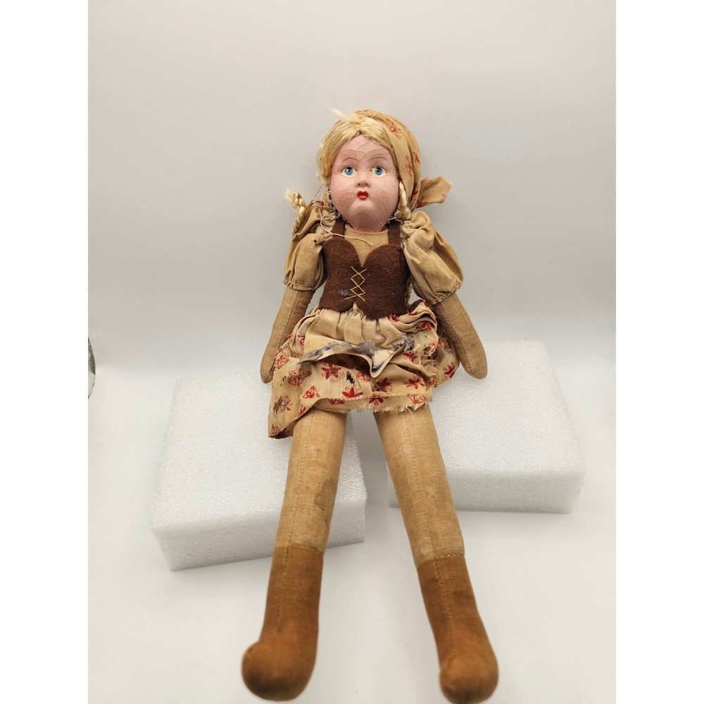 Antique Composition Cloth Doll Polish Folk Art Costume Primitive 10 inch